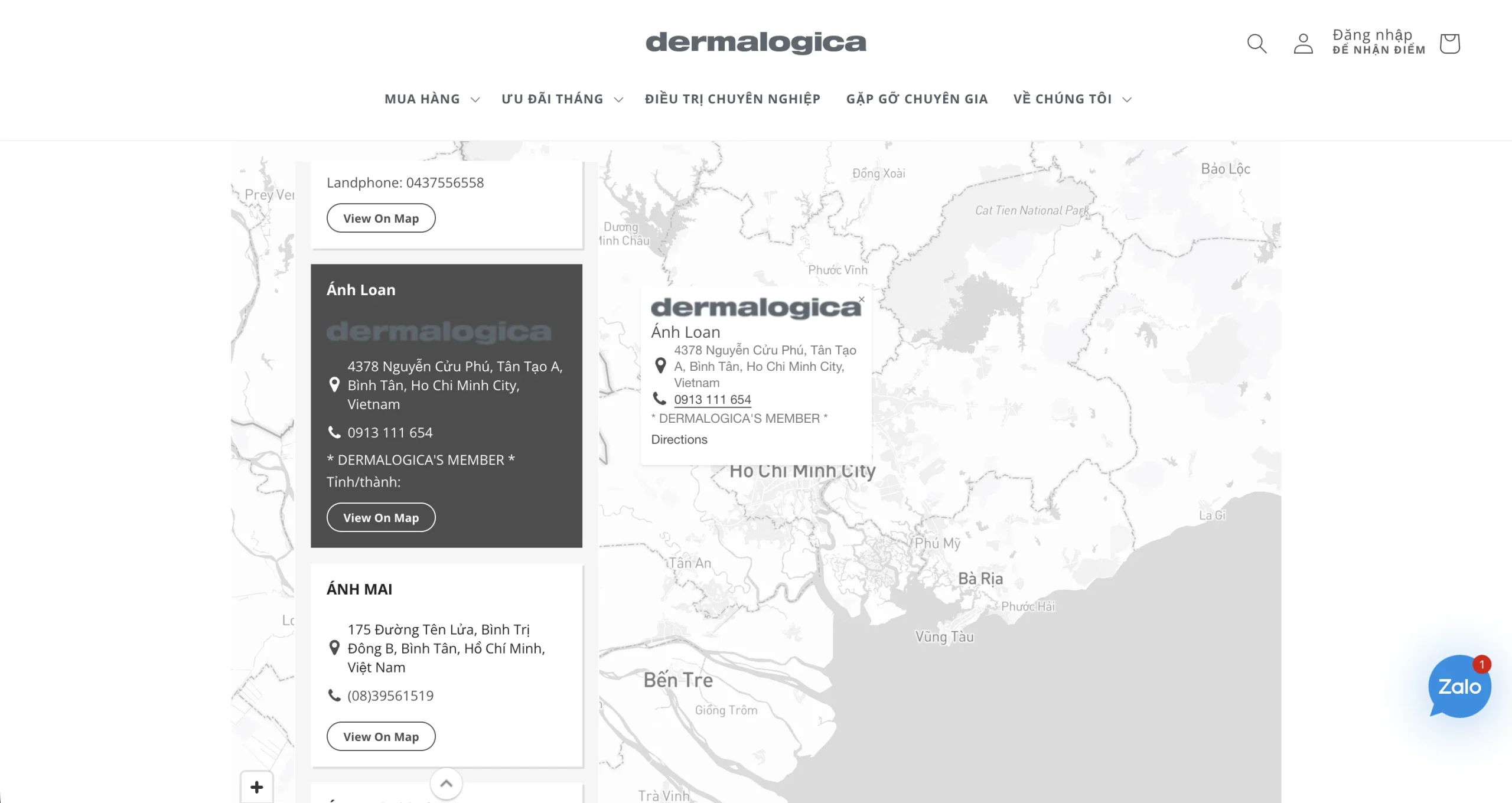 Anh Loan Dermalogica nam trong danh sach dai ly uy quyen cong khai tren website chinh thuc cua hang Dermalogica scaled